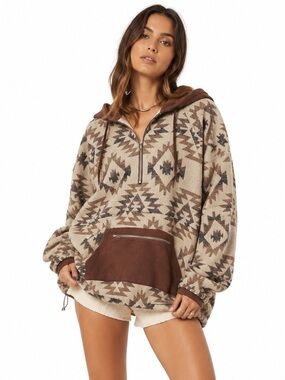 NWT Main Strip Oversized Boho Aztec Tapestry Hoodie